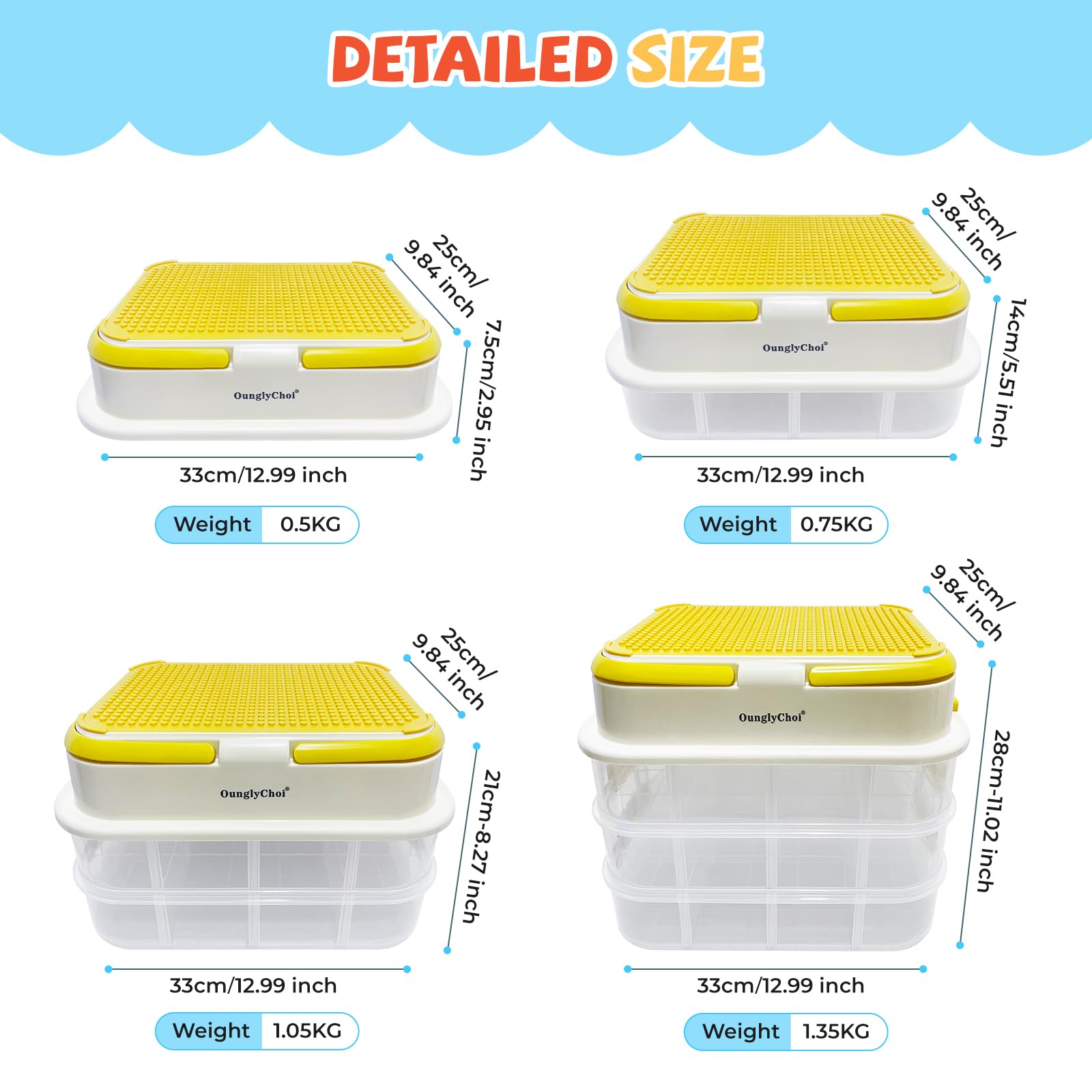 OunglyChoi Storage Boxes with Lids for Lego Cube 4-Layers Stackable Blocks Organizing Box with Handle Clear Compartment Container for Kids Toy