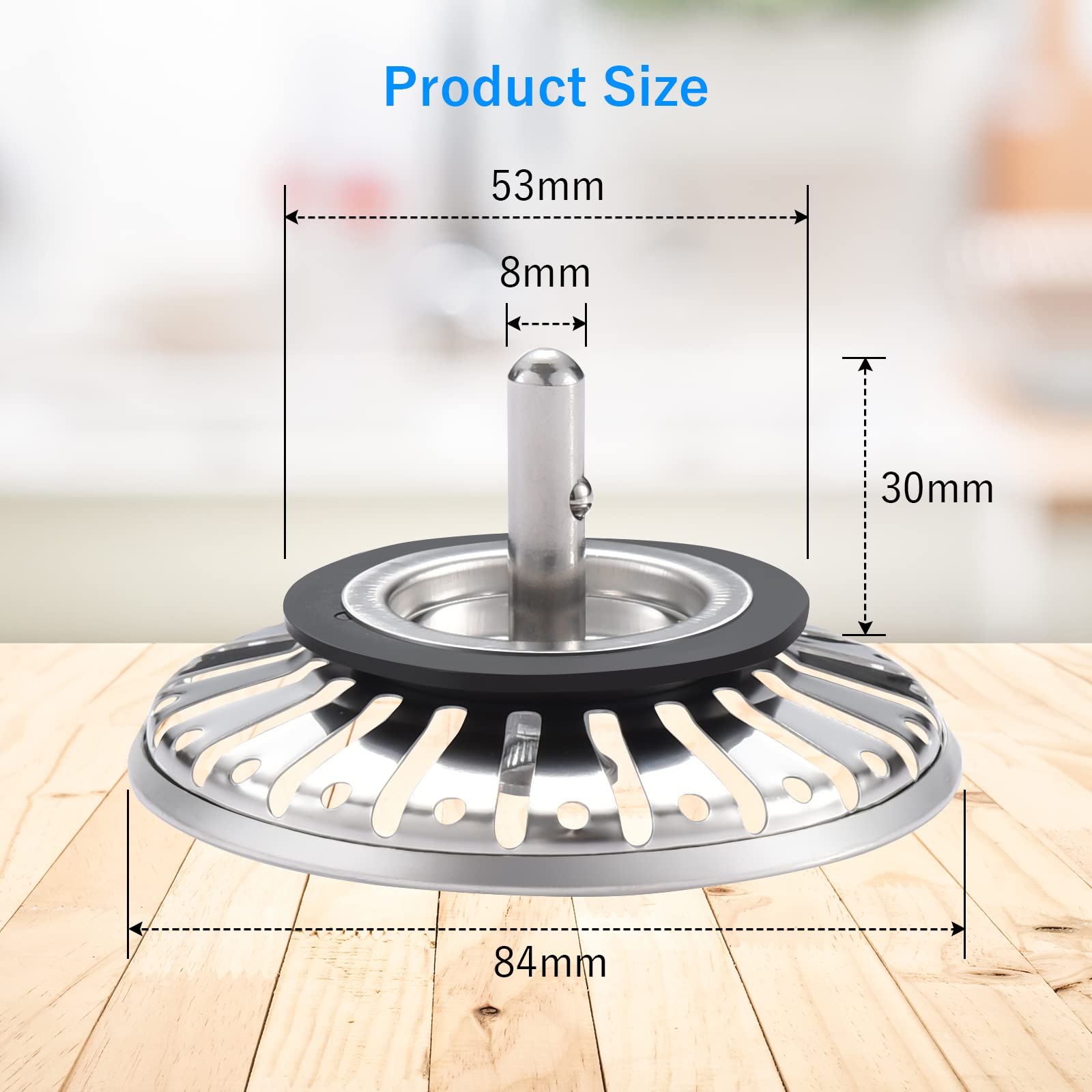 Upgraded Kitchen Sink Plug Strainer Stainless Steel Strainers Sink Plugs Replacement Drain Stopper for Food/Hair Catcher
