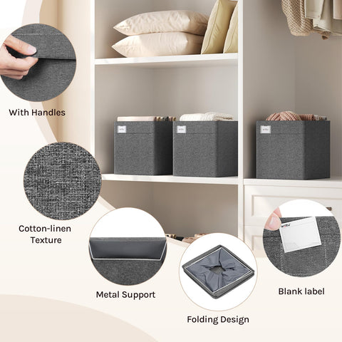 WOLTU Collapsible Storage Boxes Set of 5, Fabric Storage Cubes with Handles and Label Holders, Wardrobe Organisers for Shelves, Bedroom, Living Room