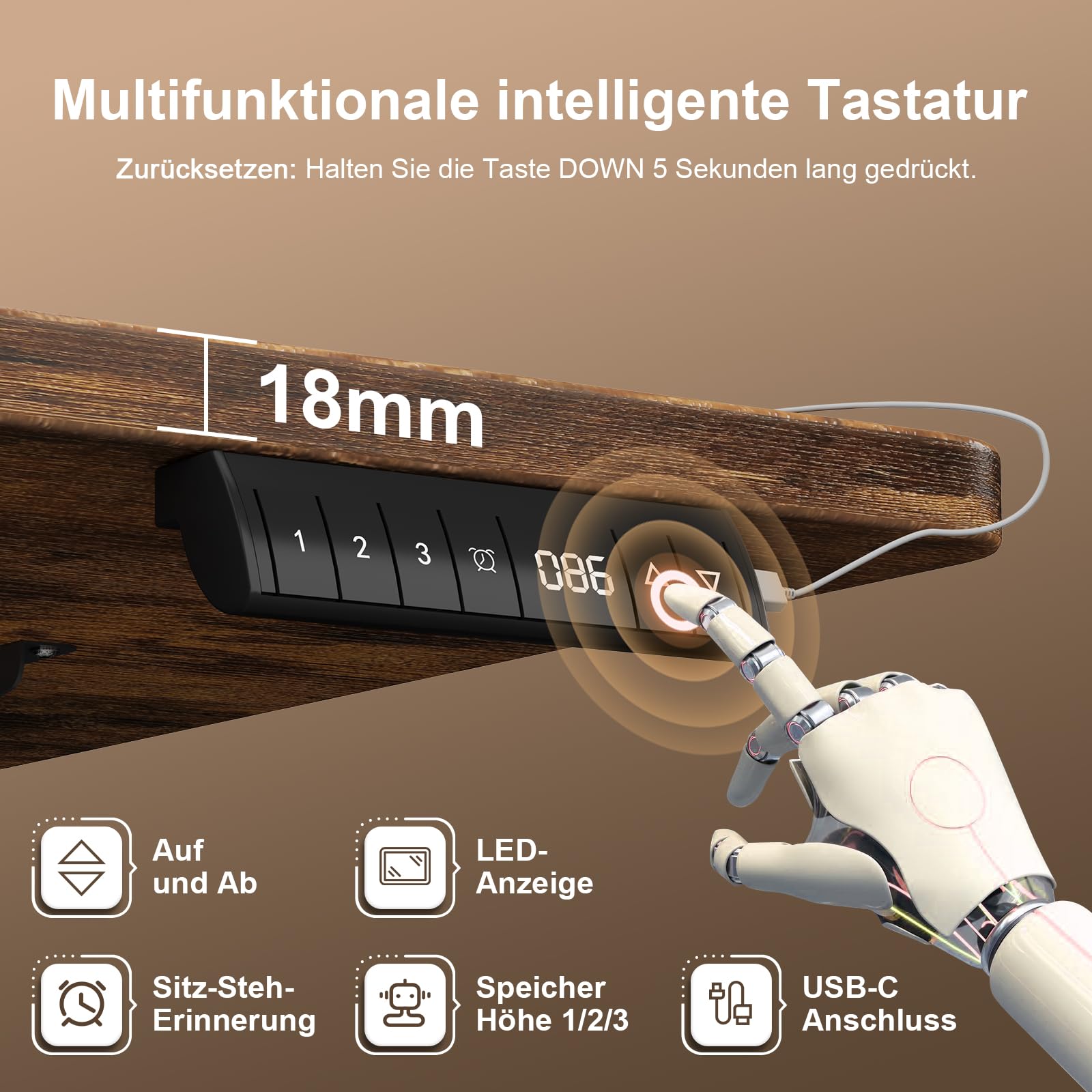 JUMMICO 160 x 80 cm Electric Standing Desk with USB Charging, Sedentary Reminder Height Adjustable Standing Desk, Sit Stand Desk