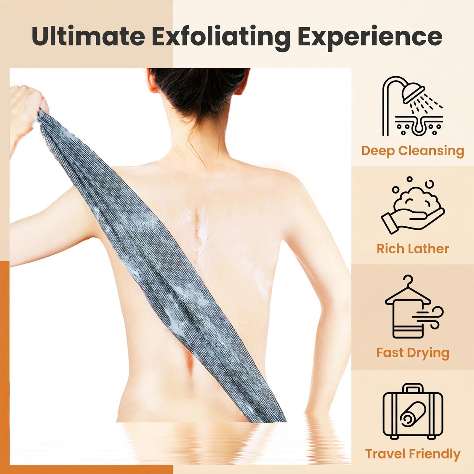 Exfoliating Shower Towel, 2 Pack Extra Long Back Scrubber Washcloth