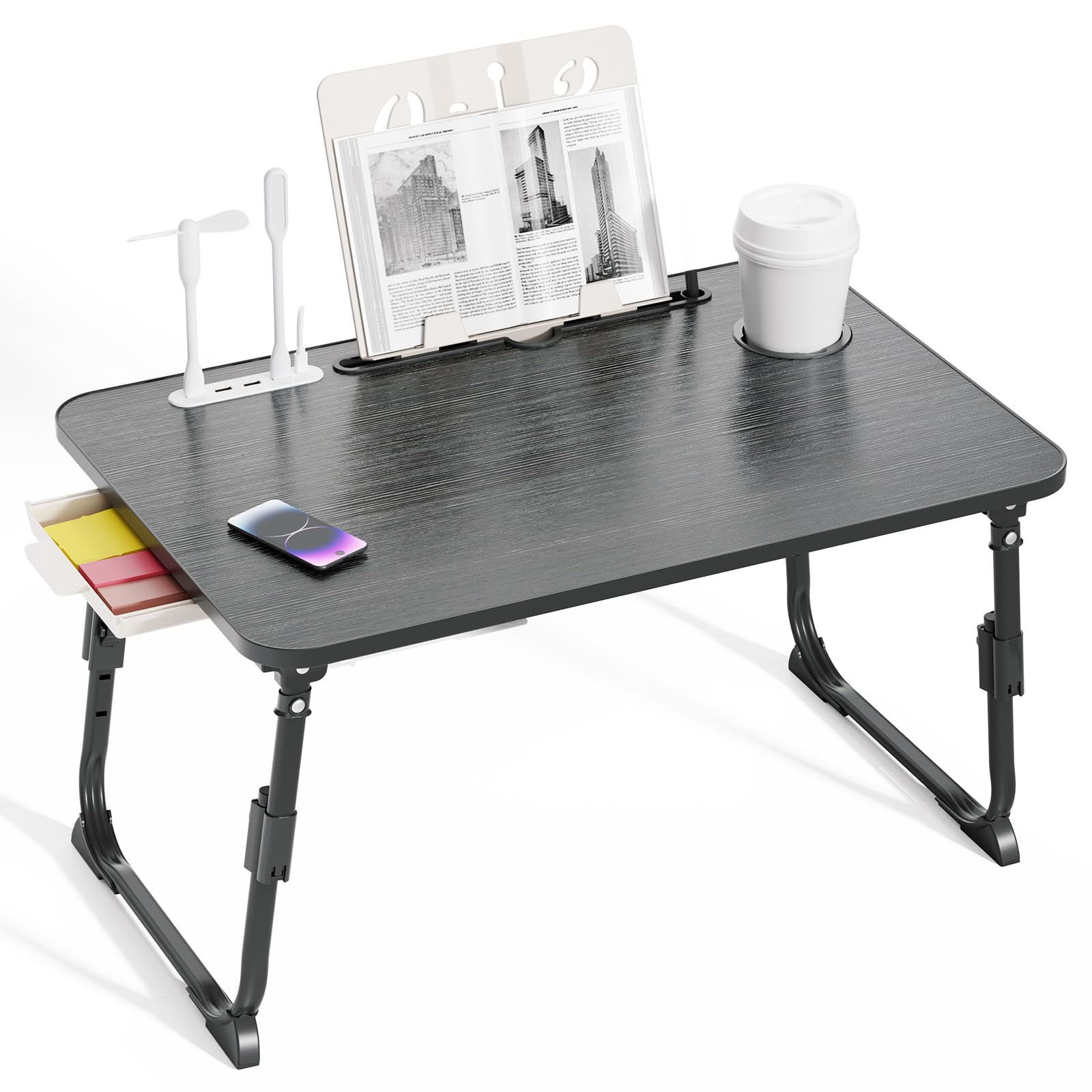 BTGGG Laptop Bed Table Height Adjustable, Upgraded Bed Desk with USB Charge Port & Side Drawer