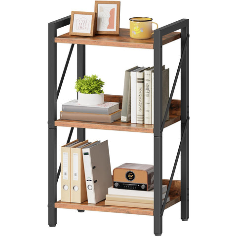 HOOBRO 3-Tier Bookshelf, Industrial Corner Bookcase, Display Rack, Metal Frame, for Living Room, Bedroom, Office, Kitchen, Entryway