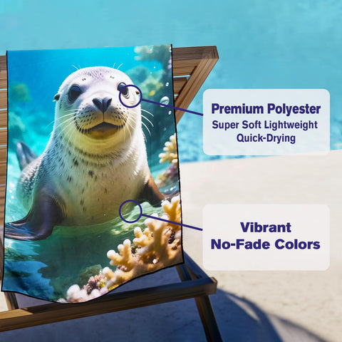 Violetpos Underwater Seal Beach Towel, Extra Large 180x90 cm 250GSM Microfibre, Sand Free Quick Dry