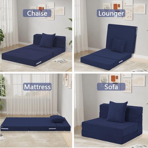 MeMoreCool Folding Mattress Single, Corduroy Fold Out Sofa Bed, Grey