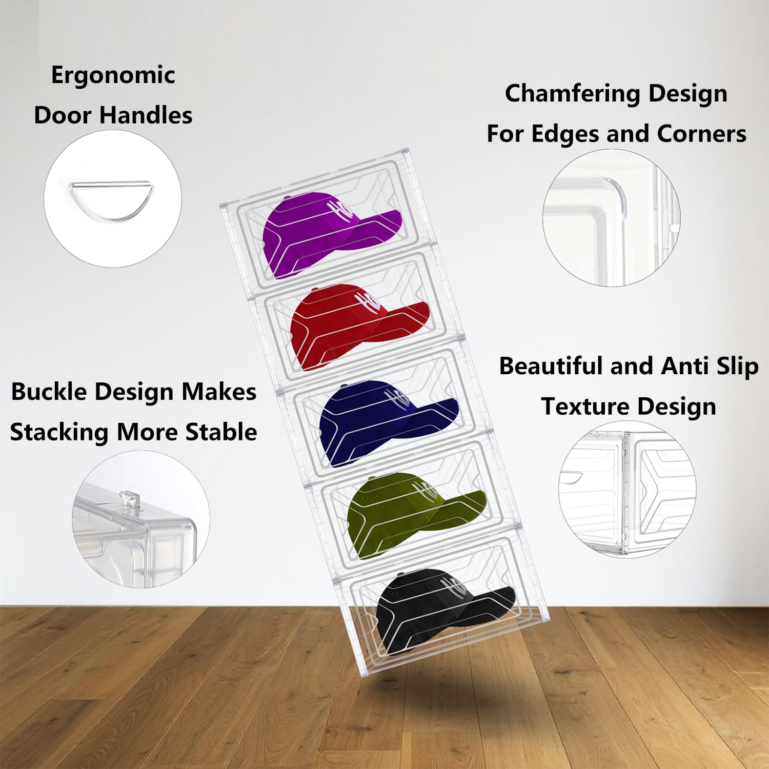 KINGSUSLAY 6Pack Clear Shoe Storage Organizer, XL Shoe Organizer Containers with Lids,Stackable Boxes for Shoes,Golf Caps,Closet,Accessories