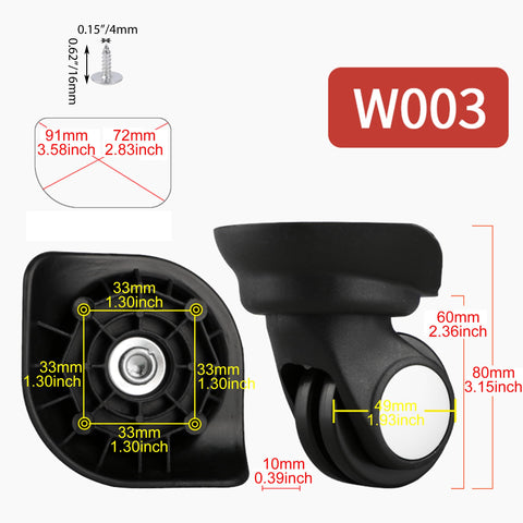 BQLZR 8x9.1x7cm Black Plastic Swivel Suitcase Caster Luggage Wheels Replacement Left&Right DIY with 4 Holes