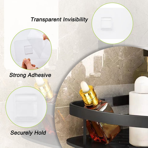 UFURMATE Adhesive Sticker Hooks, 8Pcs Transparent Shower Caddy Adhesive Hooks Bathroom Corner Shelf Holders No Drilling Shower Caddy Basket Supports