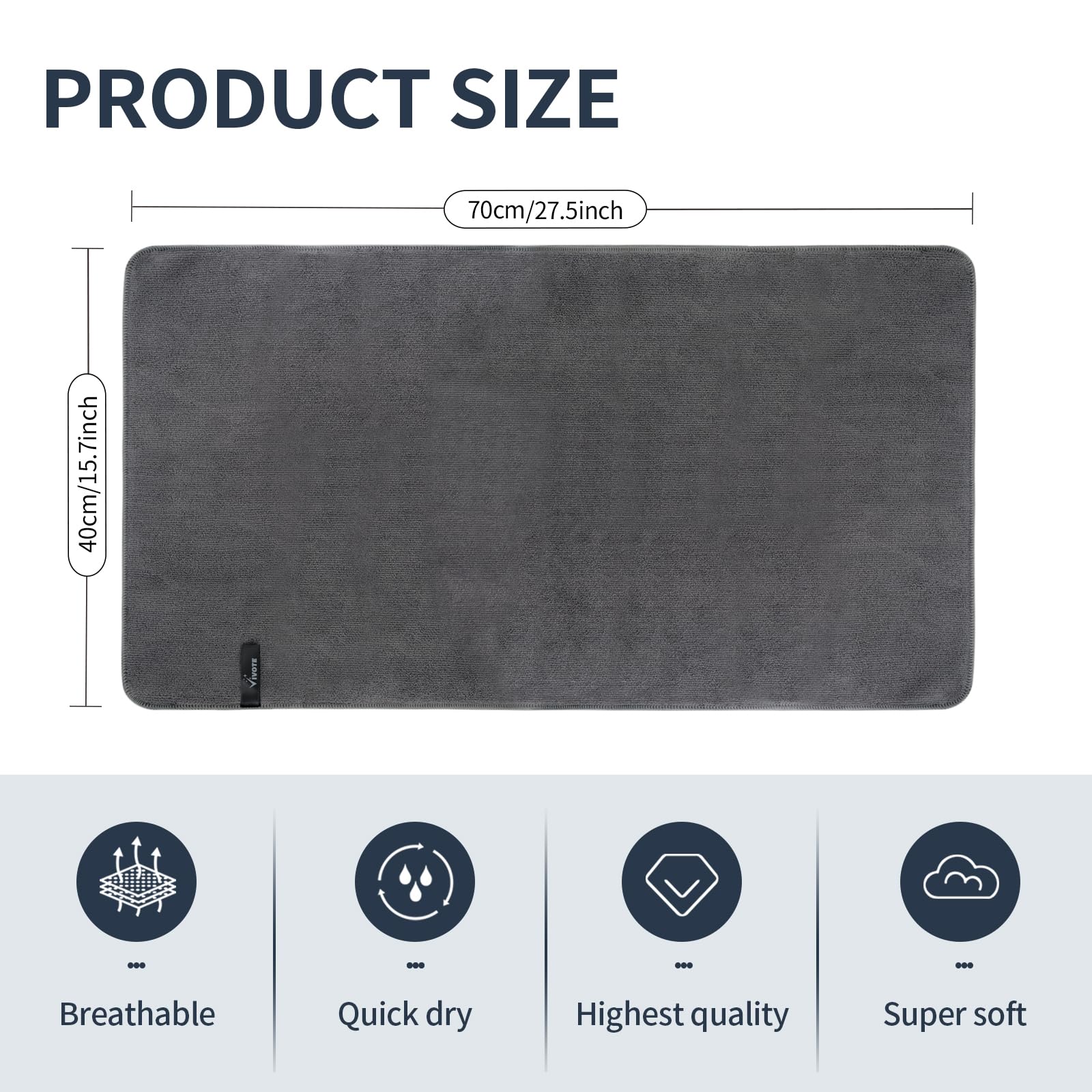 VIVOTE Microfiber Hand Towels with Hanging Loop Grey Bathroom Hand Towel