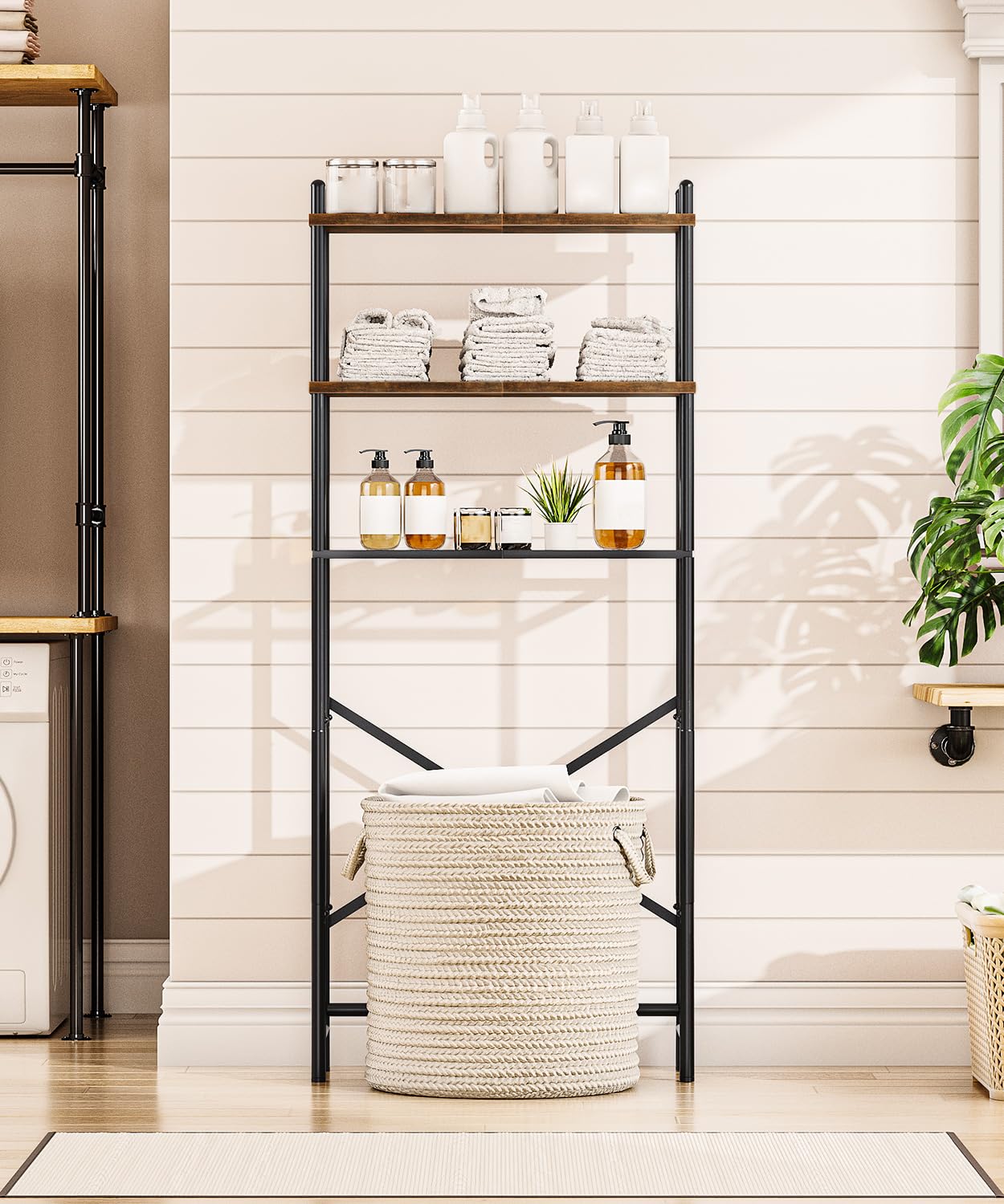 HOOBRO Over Toilet Storage Unit Bathroom Shelf, 3-Tier Bathroom Storage Unit, Freestanding Above Toilet Storage Rack with Adjustable Feet