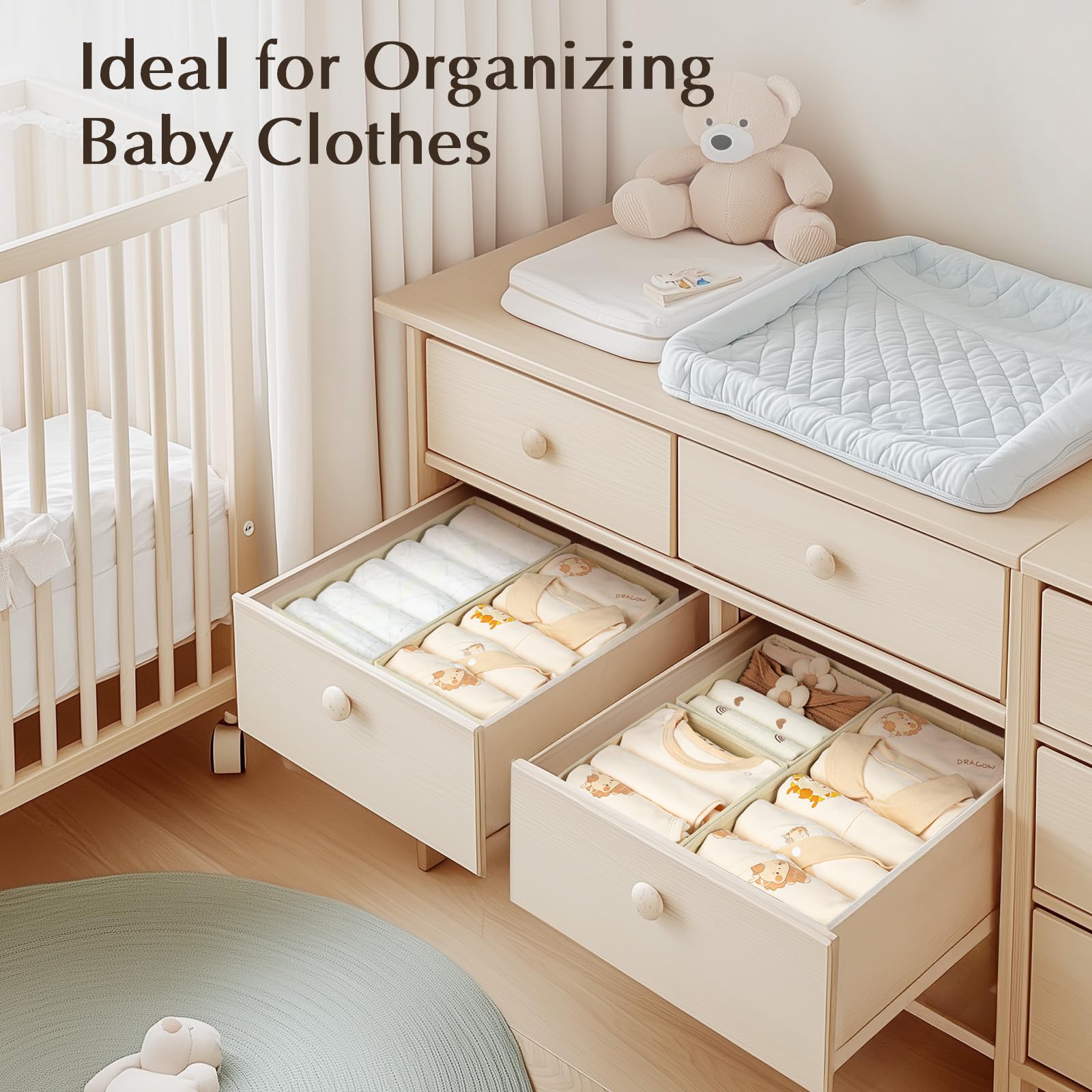 DIMJ 8 Pack Drawer Organisers Underwear Drawer Dividers - Fabric Storage Box Wardrobe Organiser Dresser Drawer Dividers Clothes Organiser Sock