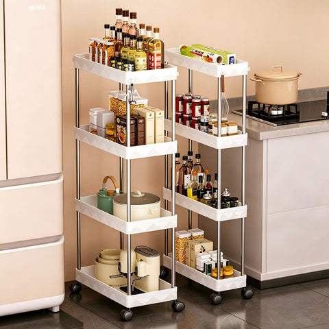 Multibao 4 Tier Slim Slide Out Kitchen Trolley Rack Holder Storage Shelf Organiser with Wheels for Small Spaces Bathroom Kitchen Laundryroom Bedroom