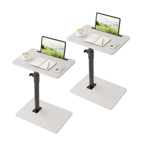 CAIYUN C Shaped Side Table, Height Adjustable Swivel 360° Rotating, White End Table Set of 2 for Small Spaces