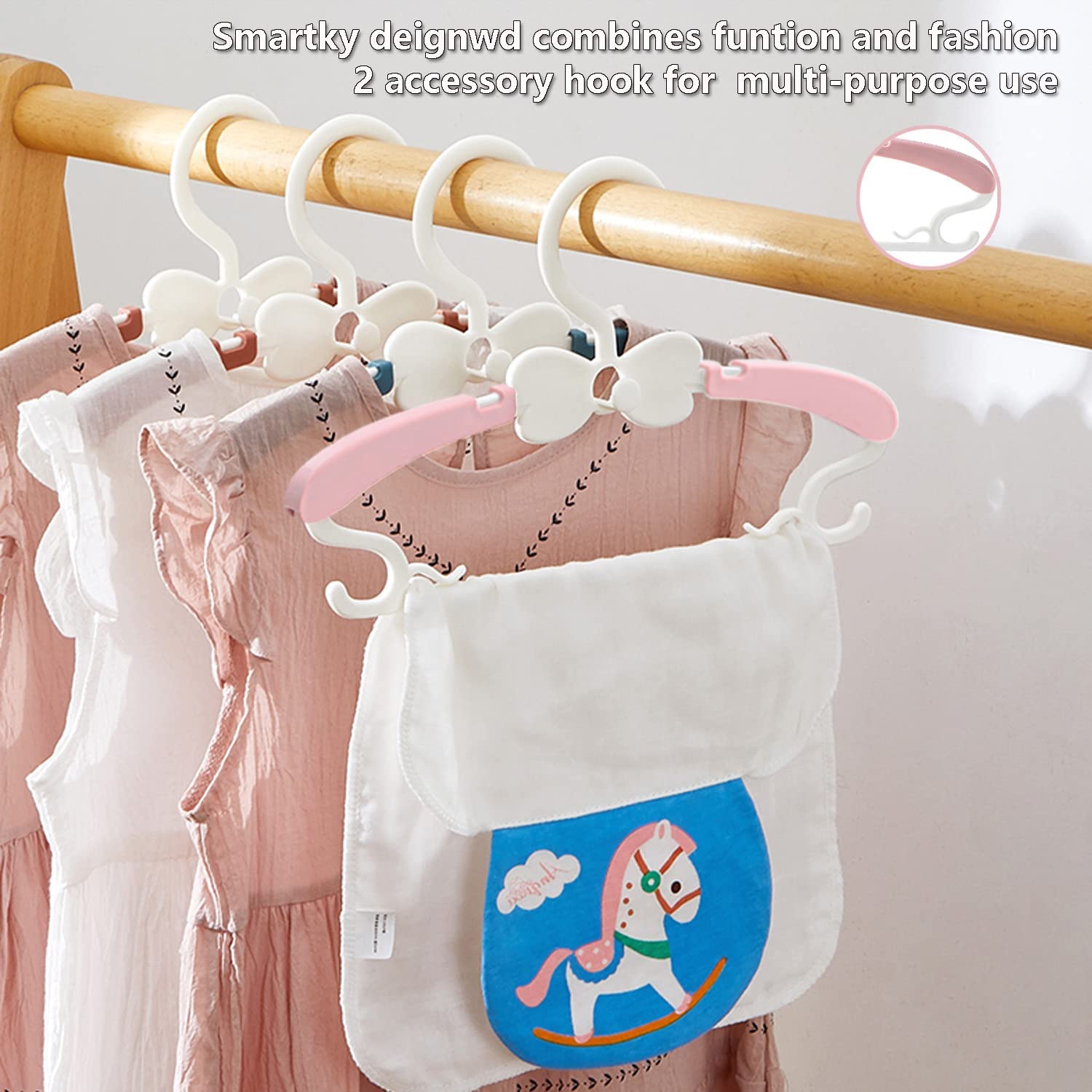 WJWSKI Children's Clothes Hangers, 29-37 cm, Growing Children's Hangers, Pack of 50, Stackable Baby Hangers with Trouser Stand, Space-Saving