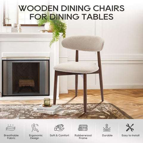COLAMY Wooden Dining Chairs Set of 2, Modern Fabric Upholstered Kitchen Side Chairs, Farmhouse Dining Room Chair with Foot Pegs, Beige