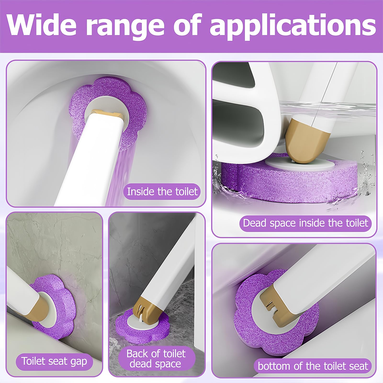 Kisizity Disposable Toilet Brush with 60 Refills, Purple Toilet Wand Kit