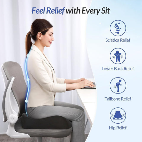 HoldOneLight Ergonomic High Density Memory Foam Seat Cushion, Pioneering Pressure Relief Design for Tailbone, Sciatica, Back & Hemorrhoid Pain
