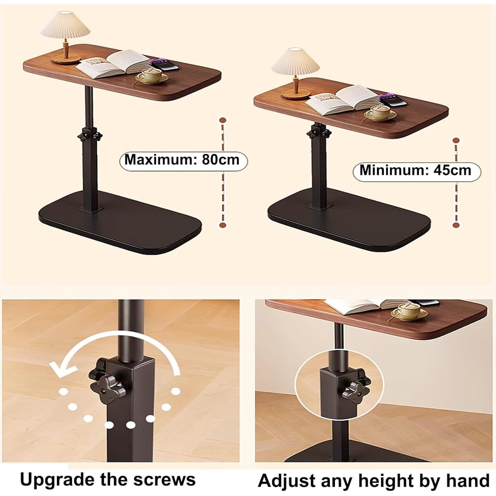 AHSBND Side Table Lifting Laptop Desk: C Shaped End Tables Adjustable Height 360° Swivel Tabletop That Slide Under Bedside Nursing for Coffee Couch