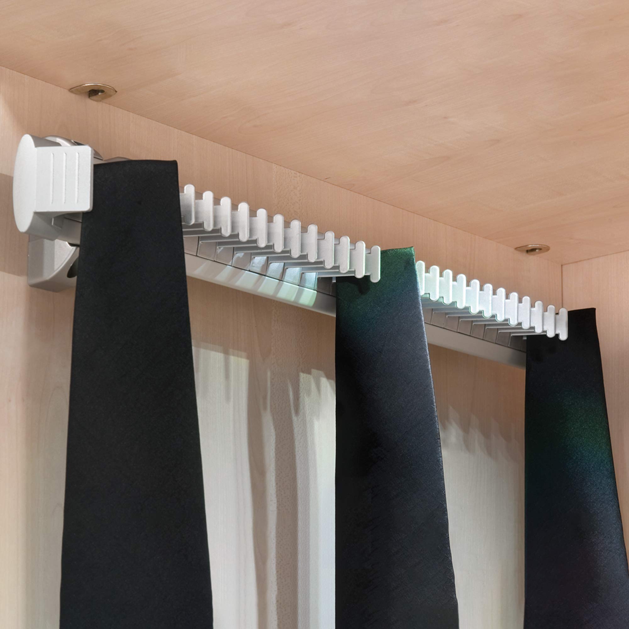 Emuca - Extractable lateral tie rack for wardrobe, Aluminium and plastic, Matte anodized