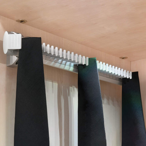 Emuca - Extractable lateral tie rack for wardrobe, Aluminium and plastic, Matte anodized