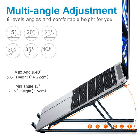 ivoler Laptop Stand, Laptop Holder Riser Computer Tablet Stand, 6 Angles Adjustable Aluminum Ergonomic Foldable Portable Desktop Holder Compatible