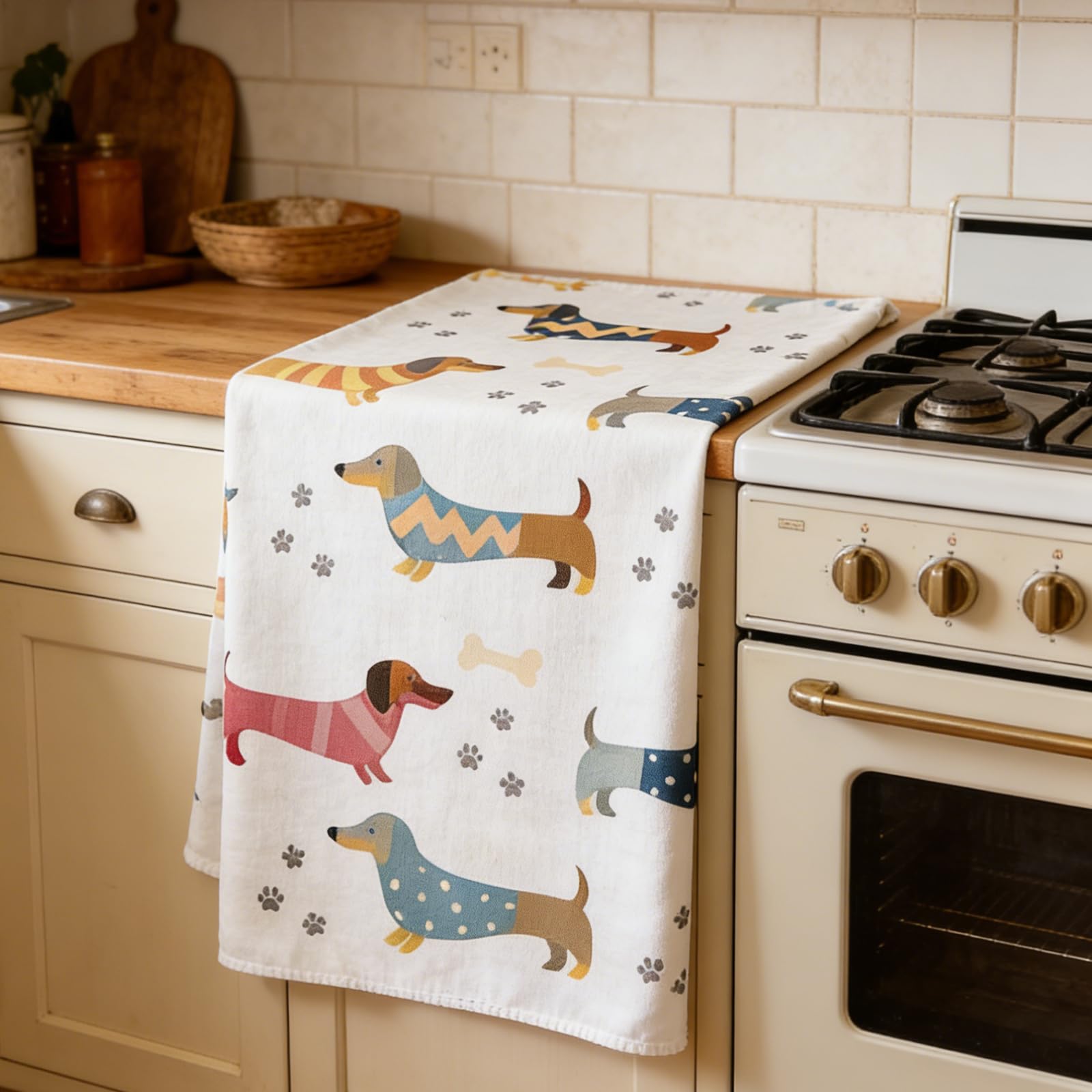 4 Pack sausage dog gifts and Dachshund Gifts Tea Towels sausage dog gifts for Kitchen Featuring Cute Sausage Dog Patterns -Dog Towels Made of Super