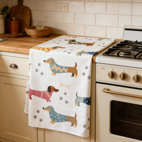 4 Pack sausage dog gifts and Dachshund Gifts Tea Towels sausage dog gifts for Kitchen Featuring Cute Sausage Dog Patterns -Dog Towels Made of Super