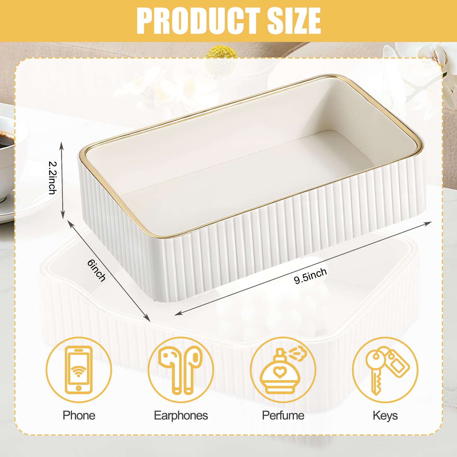 Cream PU Leather Valet Tray–Stylish Desk Organiser, Nightstand Storage for Keys Wallets Jewelry Watches