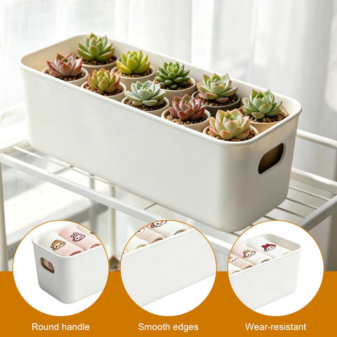 10 PCS White Narrow Plastic Storage, Rectangular Narrow Cupboard Organiser Boxes with Handles, Storage Containers for Kitchen, Home, Office, Bathroom