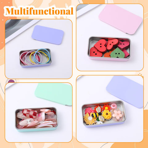 JIYIN 3 PCS Metal Tin Box Containers, Mini Rectangular Slide Top Tin Box Containers 2.36 by 1.33 by 0.4 Inch Empty Hinged Container for Candies