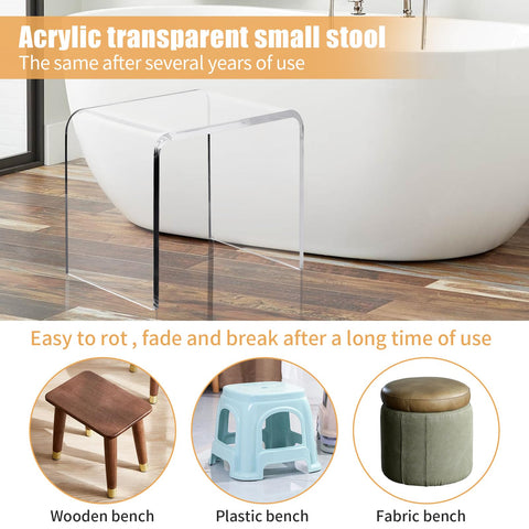 Clear Acrylic U Shaped End Table, Transparent Perspex Plastic Shower Stool, Stylish Modern Coffee Table with Rounded Edges