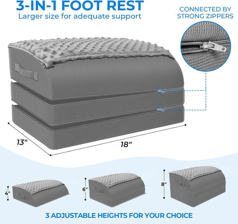 KingPavonini Foot Rest Under Desk for Office, 3 Adjustable Heights, Gery