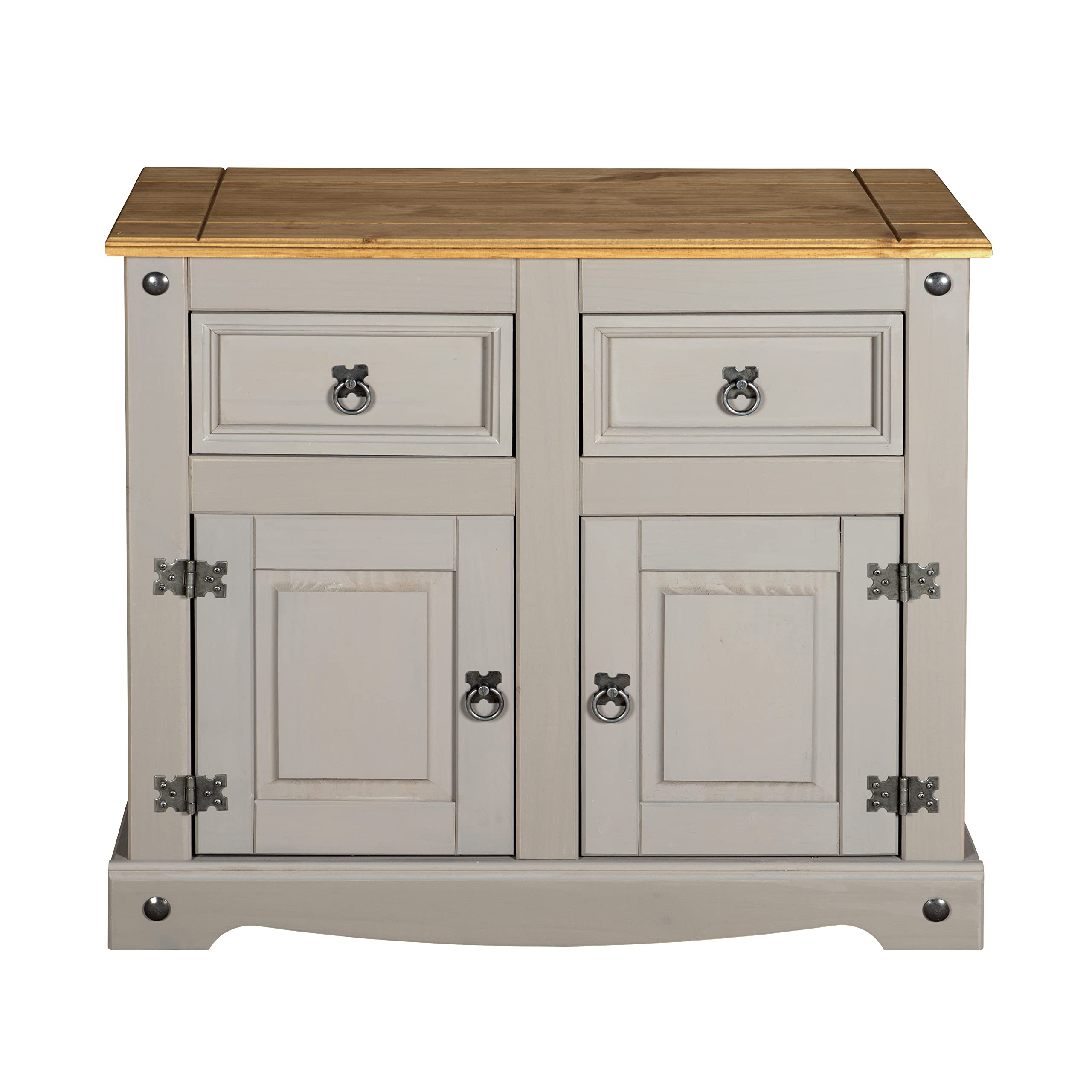 Corona Grey Sideboard 2 Door 2 Drawer Cupboard Mexican Solid Pine with Gunmetal Finish Hardware 76cm H x 87cm W x 40cm D