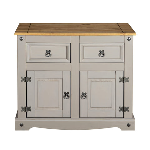 Corona Grey Sideboard 2 Door 2 Drawer Cupboard Mexican Solid Pine with Gunmetal Finish Hardware 76cm H x 87cm W x 40cm D