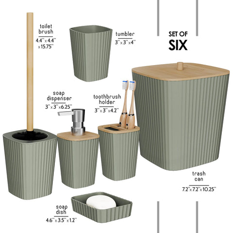 Clara Clark Bathroom Set - Sage Green Bathroom Accessories Set, 6PC Bathroom Accessory Set, Bathroom Sets with Toilet Brush