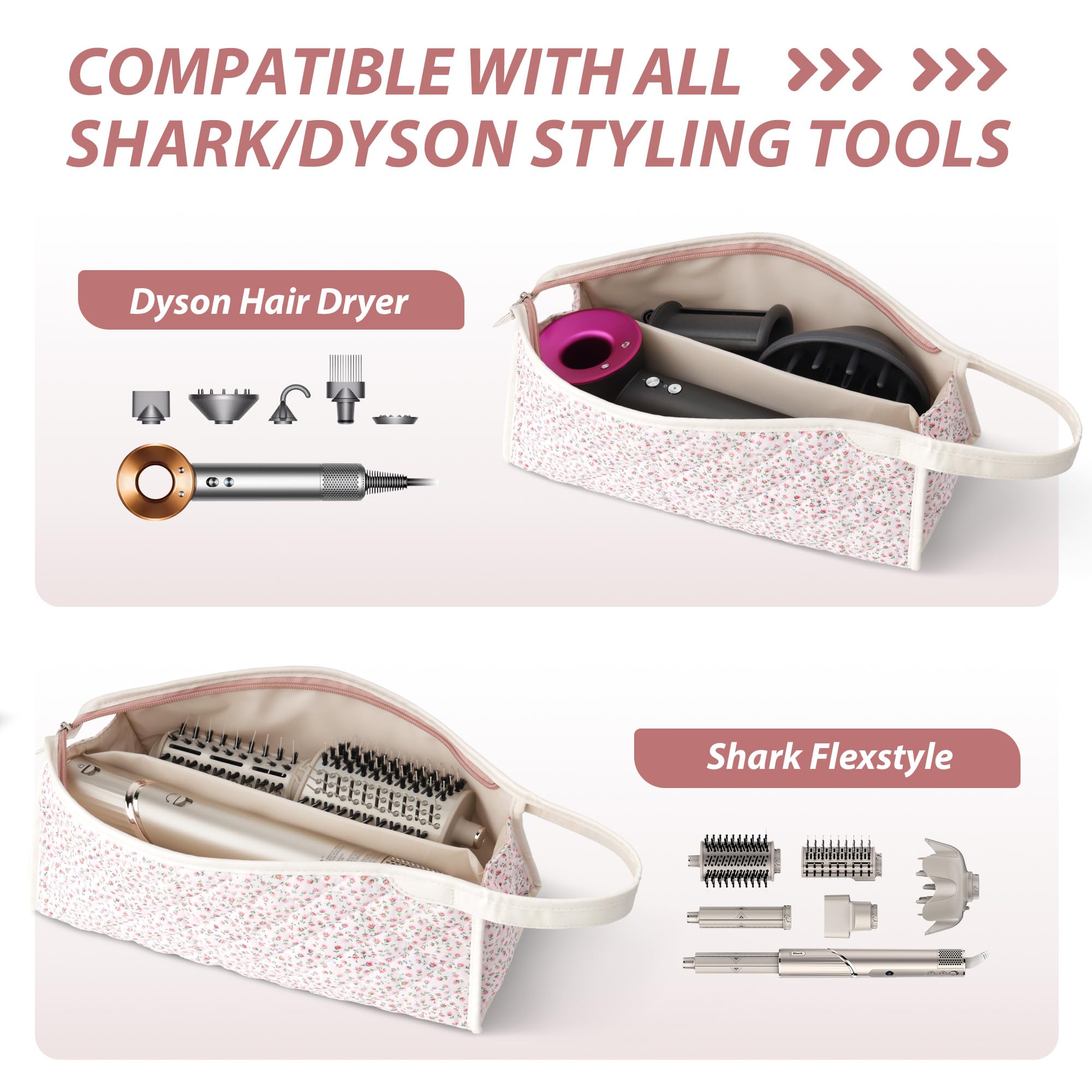 Linpr Travel Organizer Bag Compatible with Dyson Hair Dryer, Flower Pink