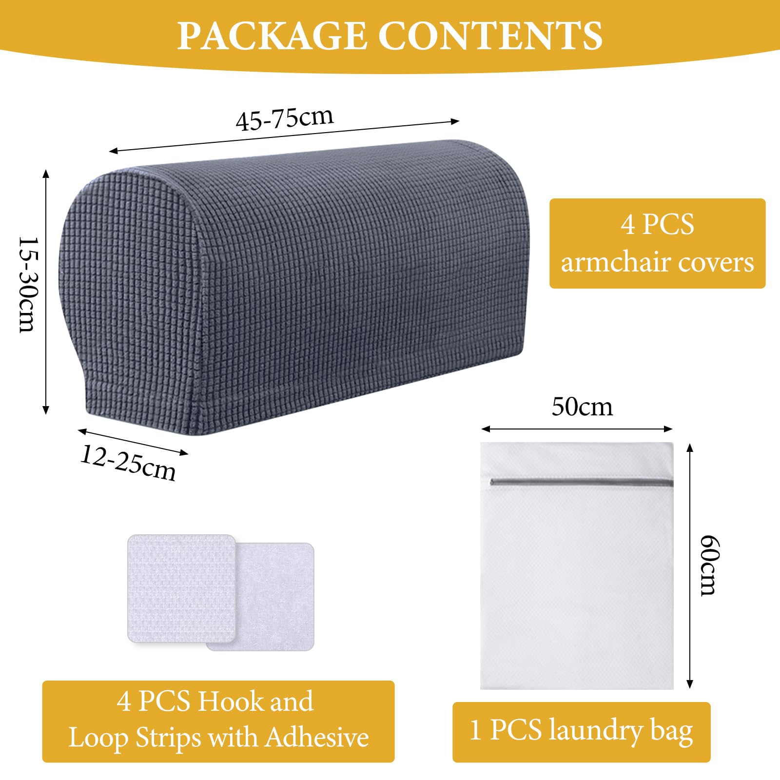 Armrest Chair Covers, Set of 4 Stretch Armchair Covers for Arms Anti-Slip Furniture Protector with Laundry Bag, Machine Washable Arm Chair Sleeves