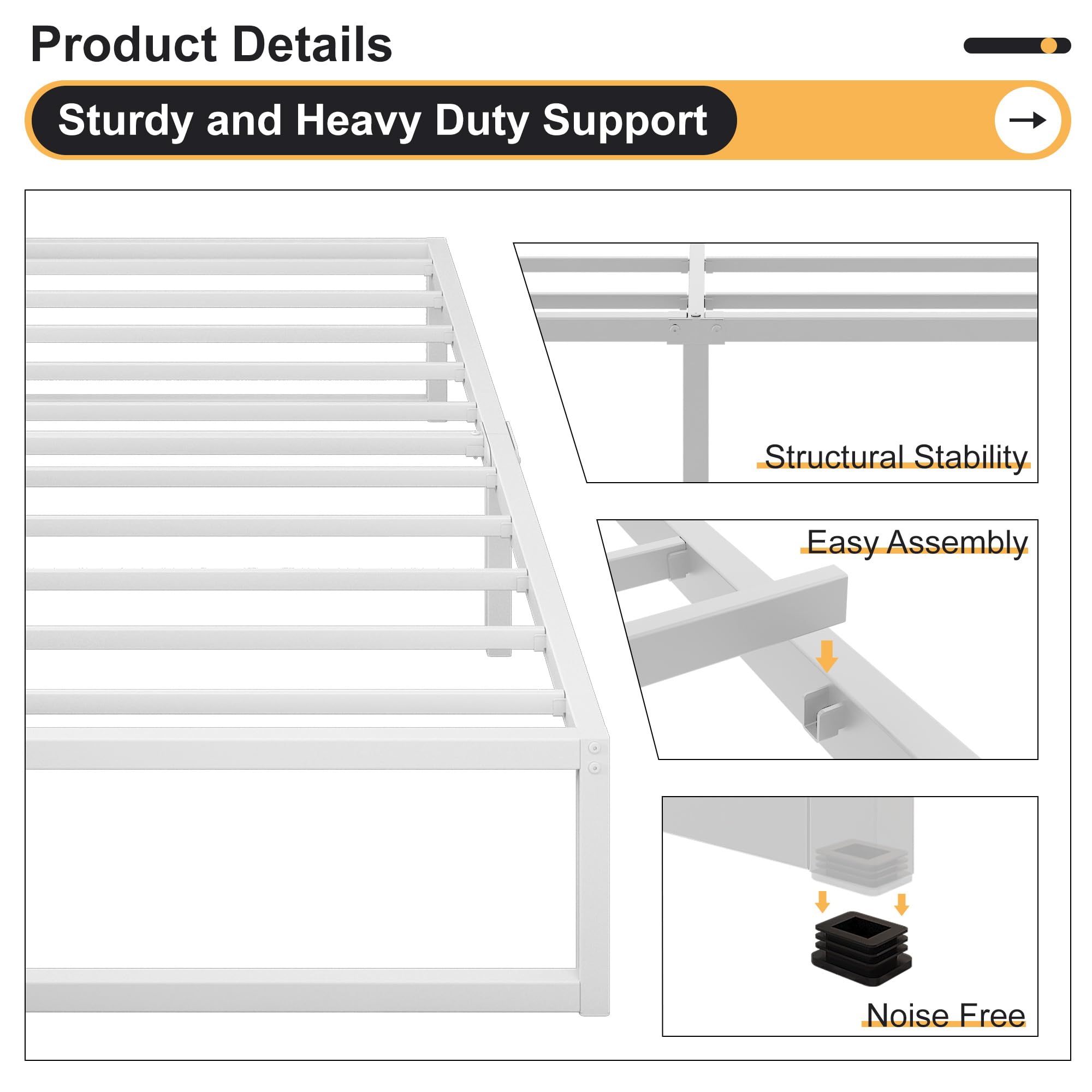 Yicensen Single Bed Frame 90x190 cm Metal Platform Bed Single, Noise Free