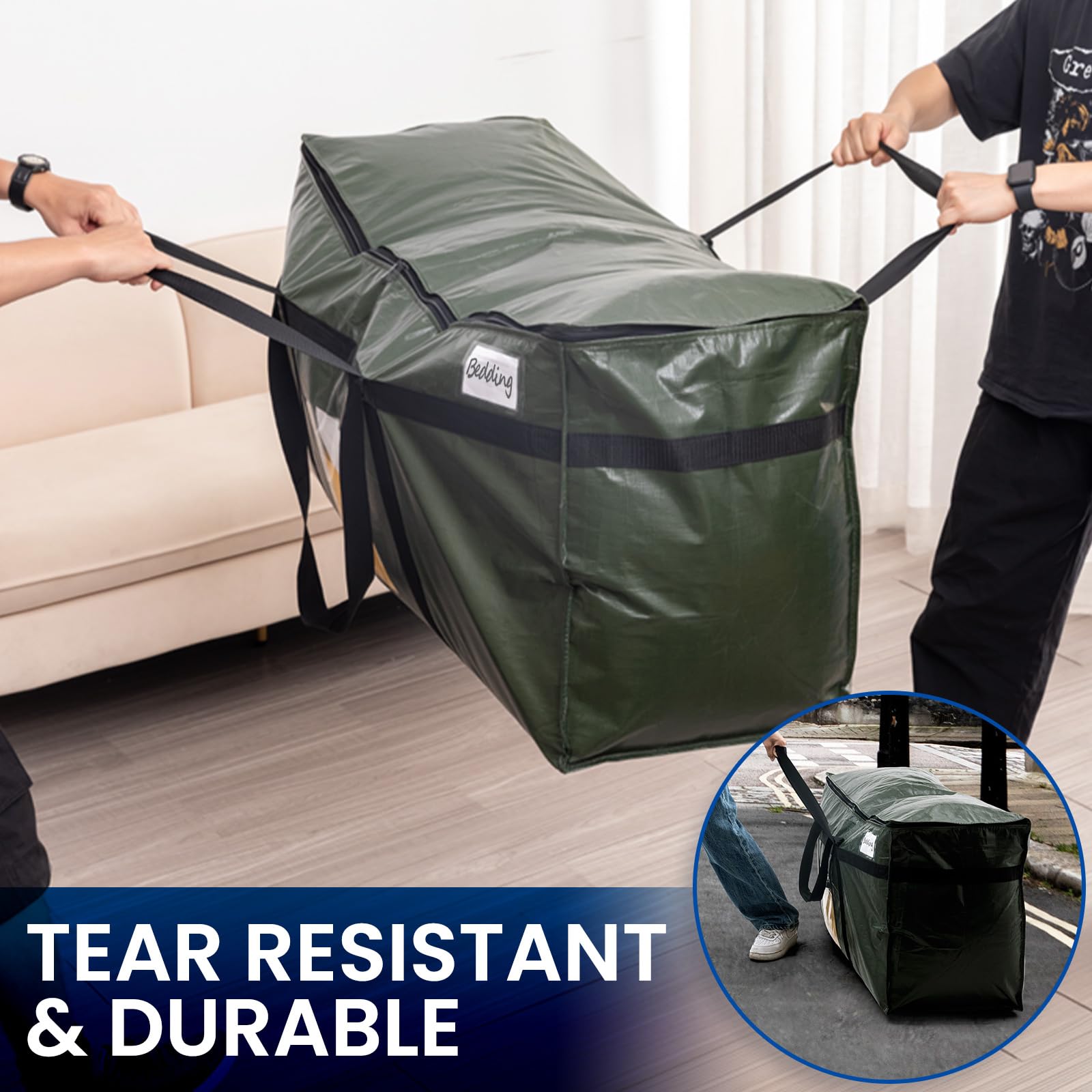 TAILI Extra Large Moving Bag with Zips, Jumbo Storage Bags, Green 1 Pack