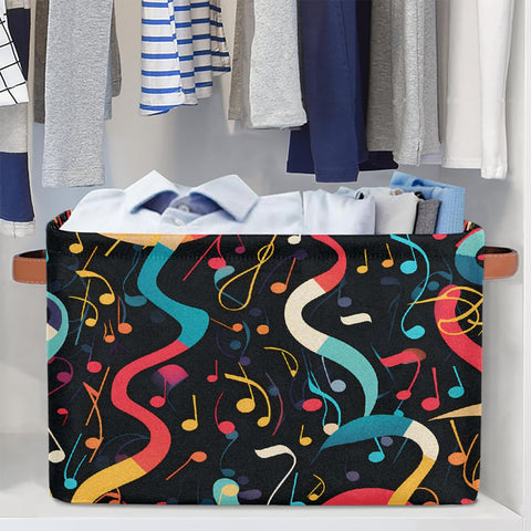 Mexpekil Cube Storage Box, Music Note Foldable Fabric Toy Basket, Rectangular Closet Organizers and Storage Bins for Bedroom, Living Room & Closet