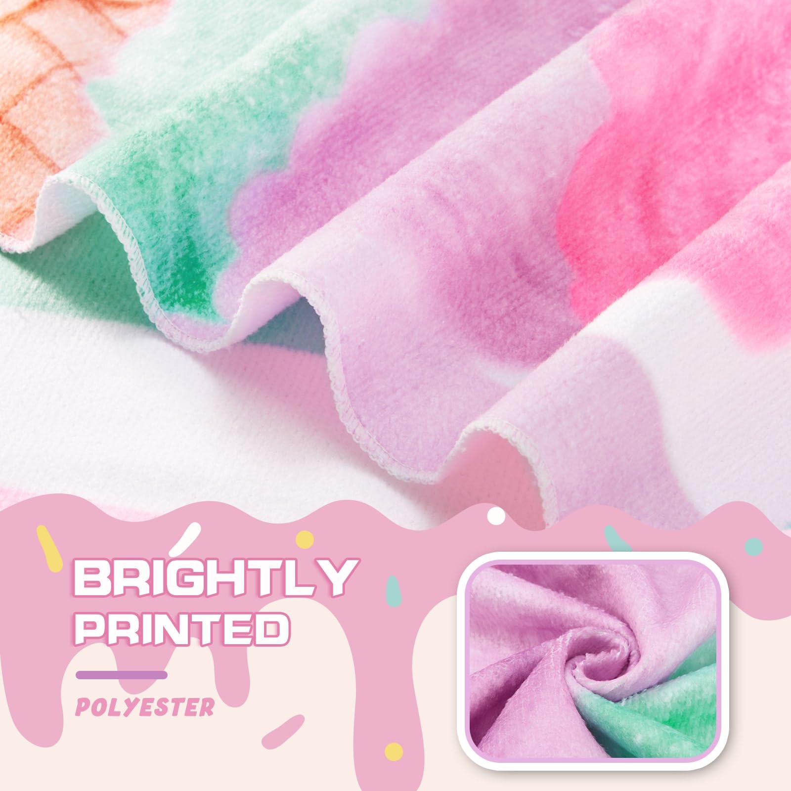 WERNNSAI Ice Cream Microfibre Beach Towel for Kids, 76 x 150cm Bath Towel