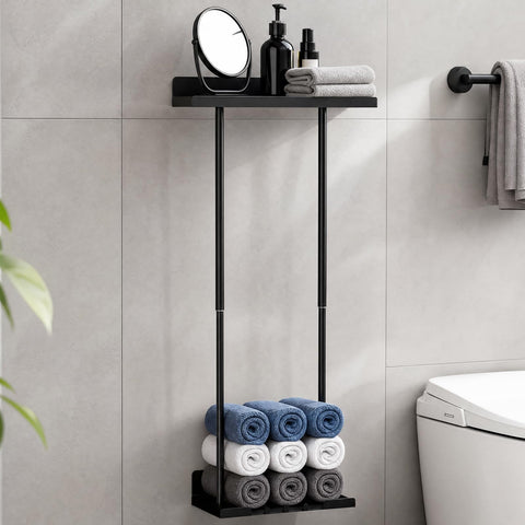 Towel Rack, Bathroom Towel Holder Self Adhesive, 38-75cm Adjustable Pole