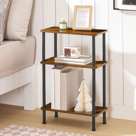 HOOBRO 3-Tier Slim Side Table, Narrow Sofa Table, Industrial Bedside Table for Small Space, Counter-Twist Assembly, No Tools Needed, for Living Room