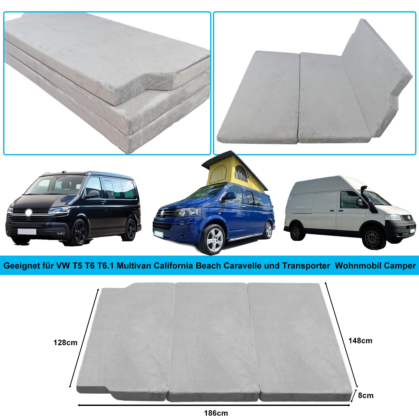 xxjolavv Thickened Portable Folding Mattress Compatible with VW T32 T4 T5 T6 T6.1 T7 Multivan California Beach Caravelle and Transporter Motorhome