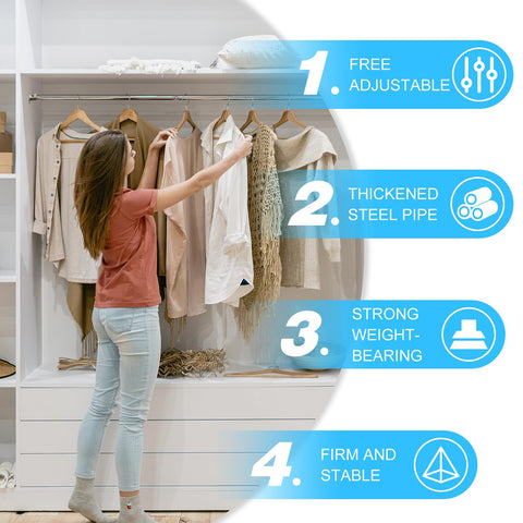 Wardlock 112-210cm Extendable Stainless Steel Wardrobe Rail, Adjustable Clothes Rail Pole With U Shaped End Sockets.