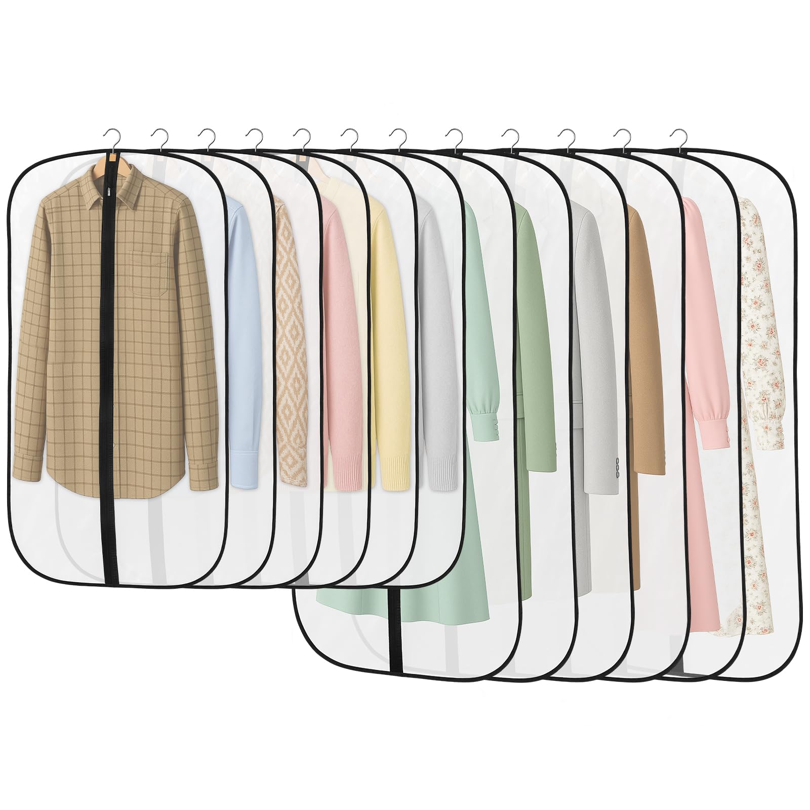 12 Pack Garment Bags, PEVA Translucent Clothes Covers, Suit Bag 40in+47in