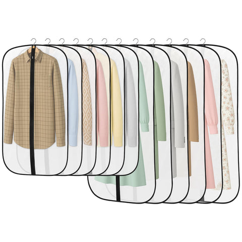 12 Pack Garment Bags, PEVA Translucent Clothes Covers, Suit Bag 40in+47in