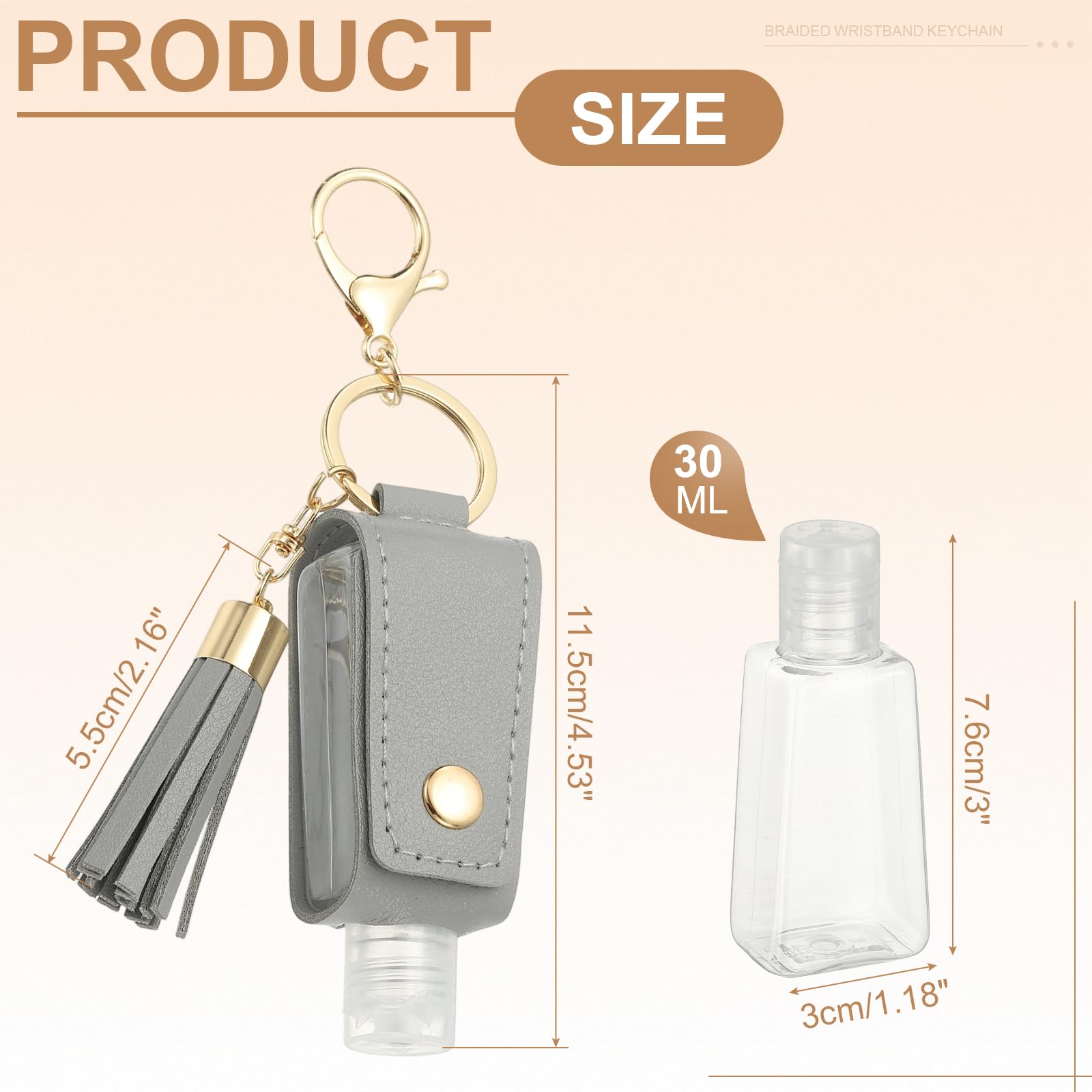 sourcing map Portable Travel Empty Bottle with Keychain, 30ml PU Leather Mini Squeeze Bottles