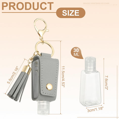 sourcing map Portable Travel Empty Bottle with Keychain, 30ml PU Leather Mini Squeeze Bottles