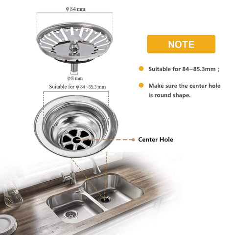 Tomario Kitchen Sink Strainer Plug Stainless Steel Thicken for Kitchen Sink, Hole Diameter 78mm 79mm 82mm 84mm (2 Pack, 84mm, Bonus Storage Case)